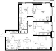 Планировка трехкомнатной(квартира) площадью 83.8 квадратных метров в “ЖК Cityzen (Ситизен)”
