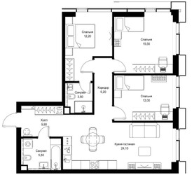 Планировка трехкомнатной(квартира) площадью 83.8 квадратных метров в ЖК “ЖК Cityzen (Ситизен)”