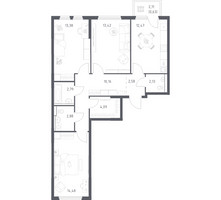 Планировка трехкомнатной(квартира) площадью 79.01 квадратных метров в “ЖК Пригород Лесное”