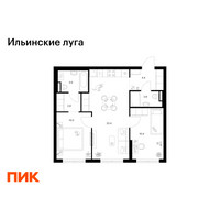Планировка двухкомнатной(квартира) площадью 57 квадратных метров в “ЖК Ильинские луга”