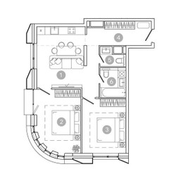 Планировка трехкомнатной(квартира) площадью 61.5 квадратных метров в ЖК “ЖК УНО Соколиная гора”