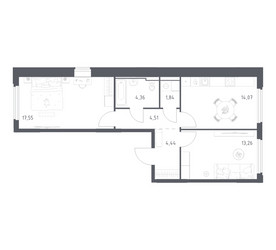 Планировка двухкомнатной(квартира) площадью 60.03 квадратных метров в ЖК “ЖК Космический Квартал”