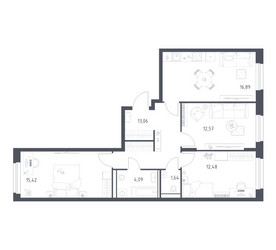 Планировка трехкомнатной(квартира) площадью 76.15 квадратных метров в ЖК “ЖК Квартал Строгино”