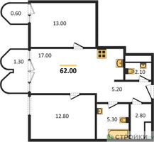 Планировка двухкомнатной(квартира) площадью 62.3 квадратных метров в “ЖК Союз (СВАО)”