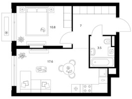 Планировка однокомнатной(квартира) площадью 38.9 квадратных метров в “ЖК Зеленый парк”