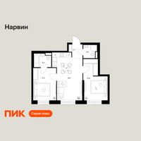 Планировка двухкомнатной(квартира) площадью 51.5 квадратных метров в “Нарвин”