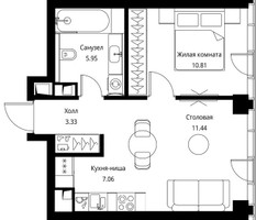 Планировка однокомнатной(квартира) площадью 38.59 квадратных метров в “ЖК Сити Бэй”