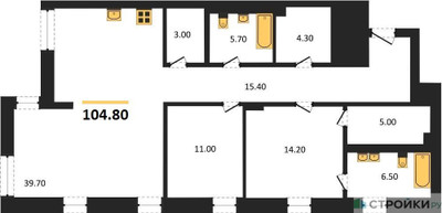 Планировка двухкомнатной(квартира) площадью 105.8 квадратных метров в ЖК “ЖК Lumin”