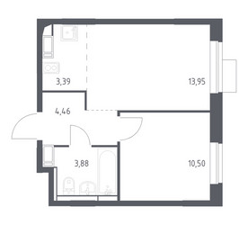 Планировка однокомнатной(квартира) площадью 36.18 квадратных метров в ЖК “ЖК Пятницкие луга”