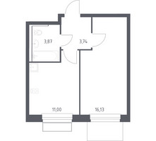 Планировка однокомнатной(квартира) площадью 34.74 квадратных метров в “ЖК Новое Внуково”
