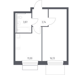 Планировка однокомнатной(квартира) площадью 34.74 квадратных метров в ЖК “ЖК Новое Внуково”
