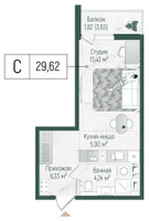 Планировка студии(квартира) площадью 31.44 квадратных метров в “ЖК Рига Хиллс”