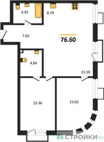 Планировка двухкомнатной(квартира) площадью 76.6 квадратных метров в “ЖК UNO Соколиная гора”