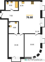 Планировка двухкомнатной(квартира) площадью 76.6 квадратных метров в ЖК “ЖК UNO Соколиная гора”