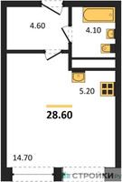 Планировка студии(квартира) площадью 28.2 квадратных метров в “ЖК Пушкино Град”