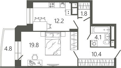 Планировка однокомнатной(квартира) площадью 49.7 квадратных метров в ЖК “ЖК Советская 18”