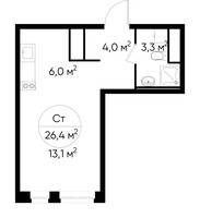 Планировка студии(квартира) площадью 26.4 квадратных метров в “ЖК Первый Московский”