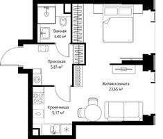 Планировка однокомнатной(квартира) площадью 38.03 квадратных метров в “Мультиквартал СИТИДЗЕН”