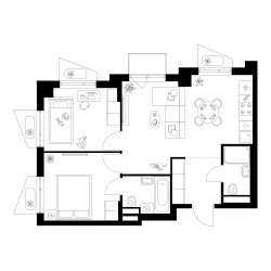 Планировка двухкомнатной(квартира) площадью 53.5 квадратных метров в ЖК “ЖК Онежский вал”