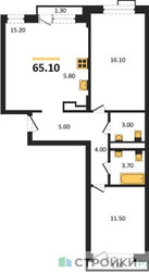 Планировка двухкомнатной(квартира) площадью 65.1 квадратных метров в ЖК “ЖК Новая Щербинка”