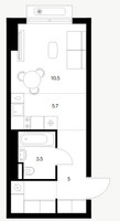 Планировка студии(квартира) площадью 27.7 квадратных метров в “ЖК Восточное Бутово”