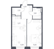 Планировка однокомнатной(квартира) площадью 47.29 квадратных метров в “ЖК Заречье Парк”