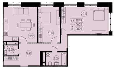 Планировка трехкомнатной(квартира) площадью 78.2 квадратных метров в ЖК “ЖК 7 Небо (Седьмое Небо)”