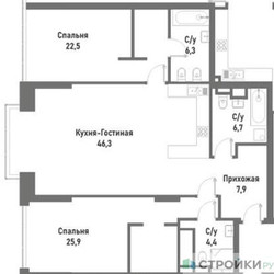 Планировка двухкомнатной(квартира) площадью 120.1 квадратных метров в ЖК “ЖК Ренессанс”