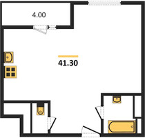 Планировка однокомнатной(квартира) площадью 41.3 квадратных метров в “ЖК Настроение”