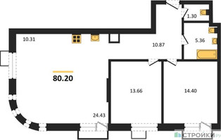 Планировка двухкомнатной(квартира) площадью 80.2 квадратных метров в “ЖК UNO Соколиная гора”