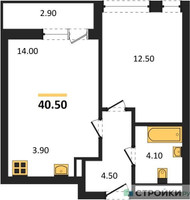 Планировка однокомнатной(квартира) площадью 40.5 квадратных метров в “ЖК Родные кварталы”