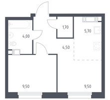 Планировка однокомнатной(квартира) площадью 34.9 квадратных метров в “ЖК ЭкоБунино (Южное Бунино)”