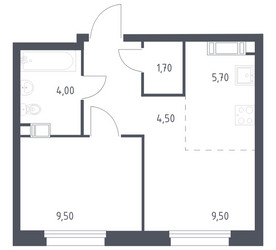 Планировка однокомнатной(квартира) площадью 34.9 квадратных метров в ЖК “ЖК ЭкоБунино (Южное Бунино)”
