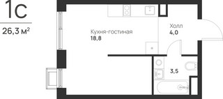 Планировка студии(квартира) площадью 26.3 квадратных метров в “ЖК Форевиль”