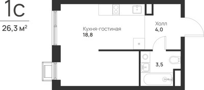 Планировка студии(квартира) площадью 26.3 квадратных метров в ЖК “ЖК Форевиль”