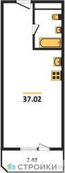 Планировка однокомнатной(квартира) площадью 37.2 квадратных метров в ЖК “ЖК Одинбург”