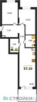 Планировка двухкомнатной(квартира) площадью 57.1 квадратных метров в “ЖК Равновесие”
