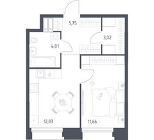 Планировка однокомнатной(апартаменты) площадью 36.47 квадратных метров в “ЖК Апарт-отель Тропарево парк”