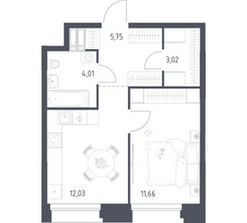 Планировка однокомнатной(апартаменты) площадью 36.47 квадратных метров в ЖК “ЖК Апарт-отель Тропарево парк”