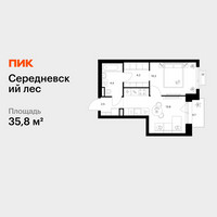 Планировка однокомнатной(квартира) площадью 35.8 квадратных метров в “ЖК Середневский лес”