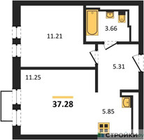 Планировка однокомнатной(квартира) площадью 37.28 квадратных метров в “ЖК Квартал Строгино”