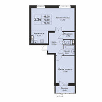 Планировка двухкомнатной(апартаменты) площадью 73.1 квадратных метров в “ЖК Кашинцево”