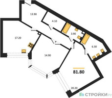 Планировка двухкомнатной(квартира) площадью 81.8 квадратных метров в “ЖК Full House (Фулл Хаус)”