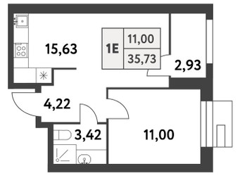 Планировка однокомнатной(квартира) площадью 35.7 квадратных метров в ЖК “ЖК Smart Garden (Смарт Гарден)”