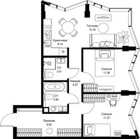 Планировка двухкомнатной(квартира) площадью 62.47 квадратных метров в “Дом премиум-класса МИРА”