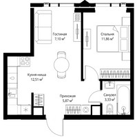 Планировка однокомнатной(апартаменты) площадью 40.67 квадратных метров в “ЖК JOIS (Джойс)”