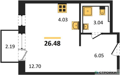 Планировка студии(квартира) площадью 26.48 квадратных метров в ЖК “ЖК Новое Видное”