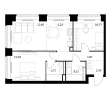 Планировка двухкомнатной(квартира) площадью 60.97 квадратных метров в “ЖК НОВА”