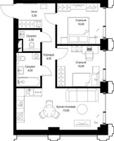 Планировка двухкомнатной(квартира) площадью 57.4 квадратных метров в “ЖК СЕТ”