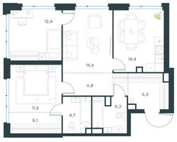 Планировка трехкомнатной(квартира) площадью 81 квадратных метров в “ЖК Левел Мичуринский”